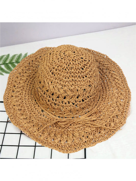Cherie Bliss Weaved Summer Sunhat w/Straw Bow Khaki HAT1280-03KAK