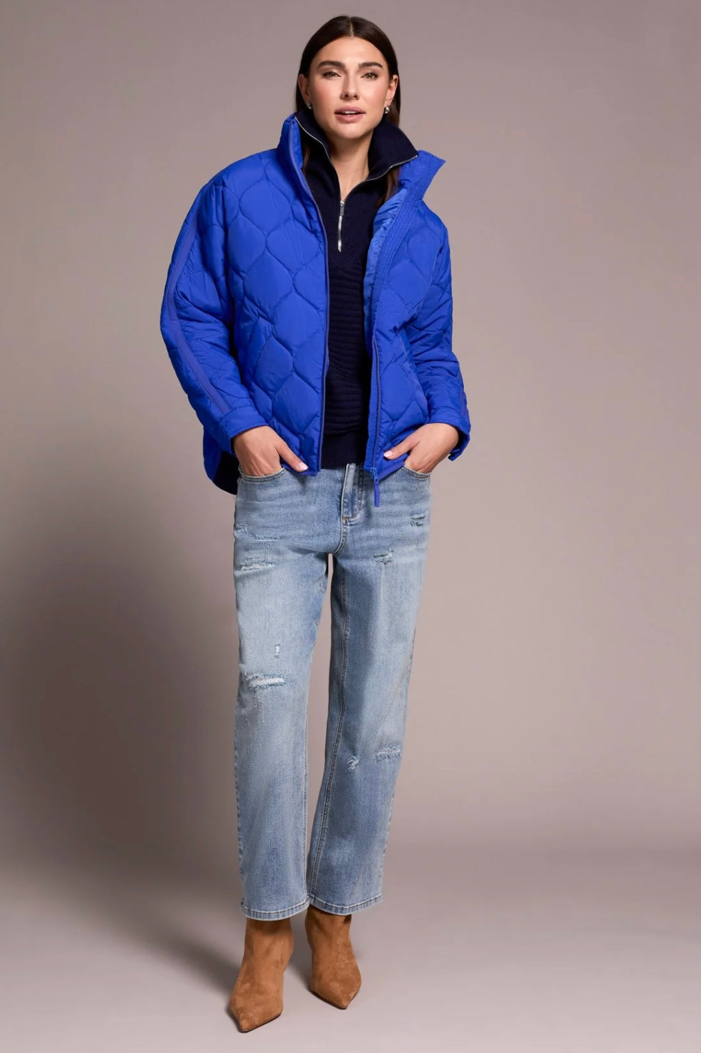 Tribal Zip Front Quilted Jacket Lapisblue 59120-5350-3258