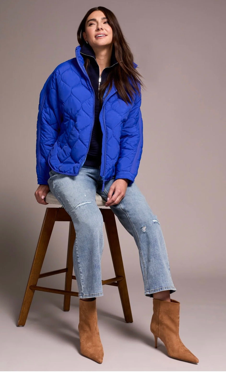 Tribal Zip Front Quilted Jacket Lapisblue 59120-5350-3258