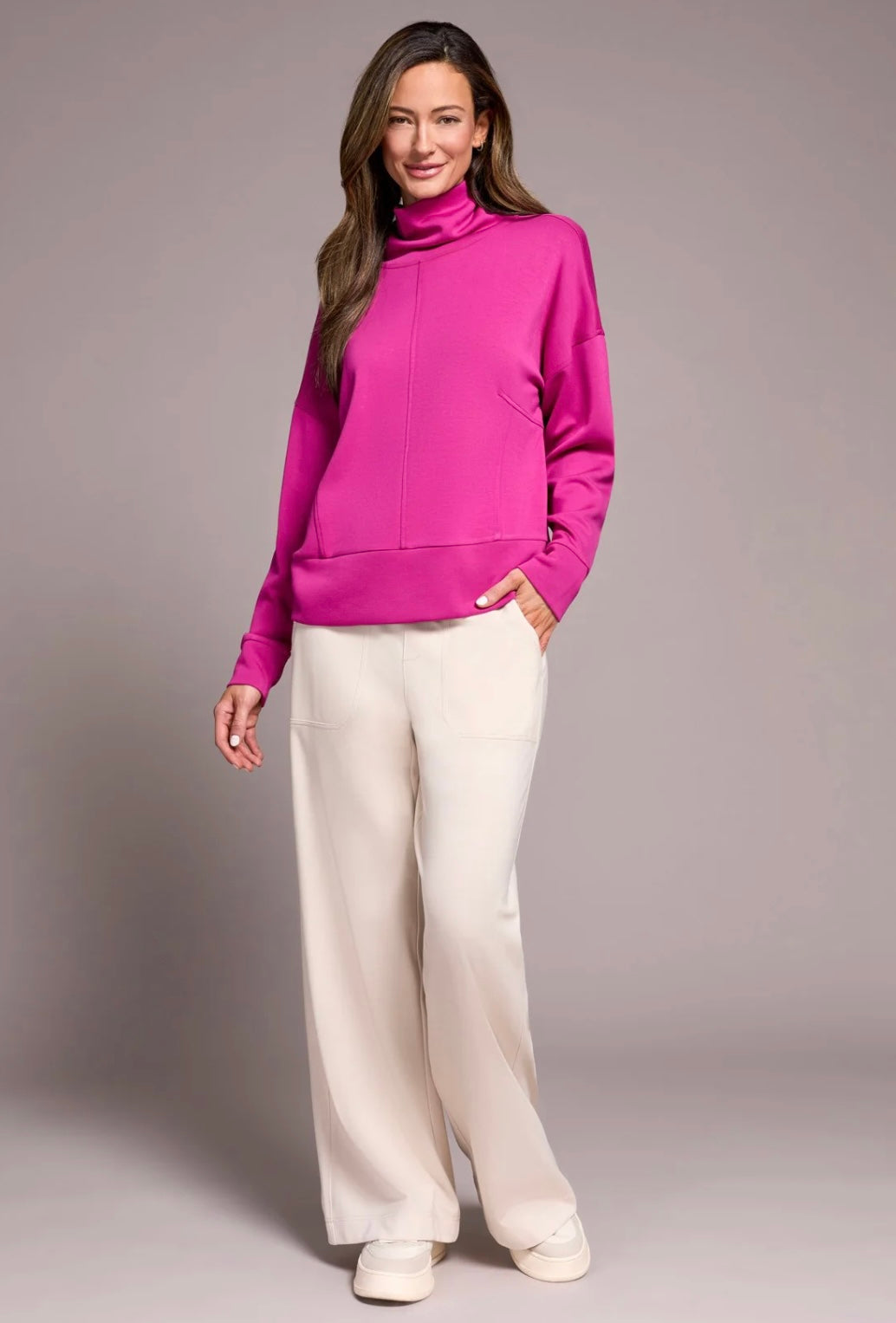 Tribal L/S Funnel Neck Top  Pink Flambe 22750-3390-1416