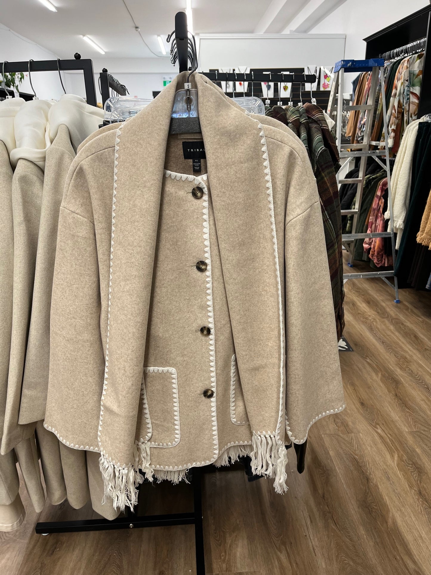 Tribal L/S Button Front Coat w/ Detachable Scarf  H. Icelatte 22870-3995-3280