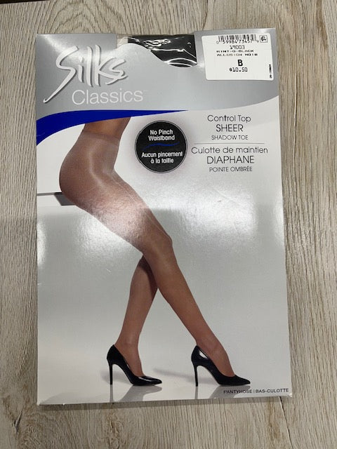 Silks Control Top Sheer Pantyhose Hint-O-Black 19003