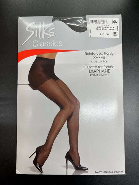 Silks Reinforced Panty Sheer Pantyhose Hint-O-Black 19002