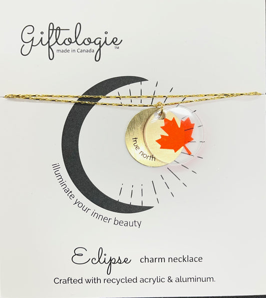 Giftologie Eclipse Necklace w/Maple Leaf "true north" Gold