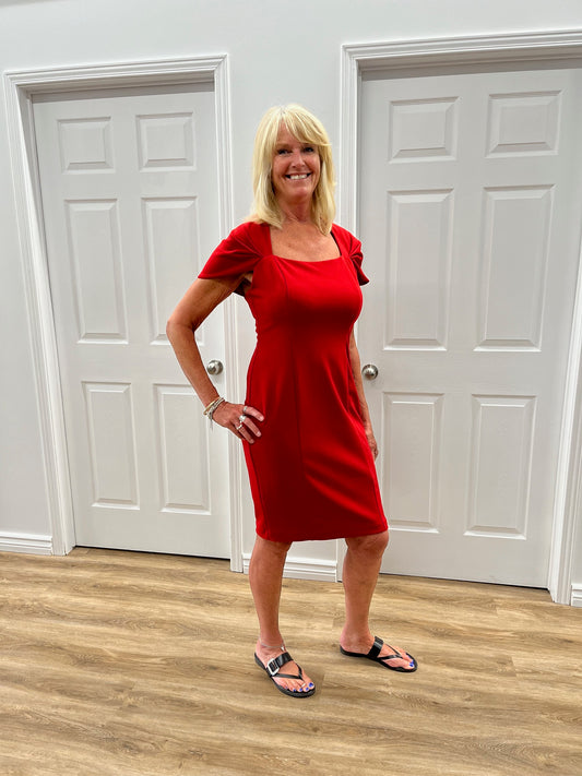 Joseph Ribkoff Crepe Sheath Dress Radiant Red 241048