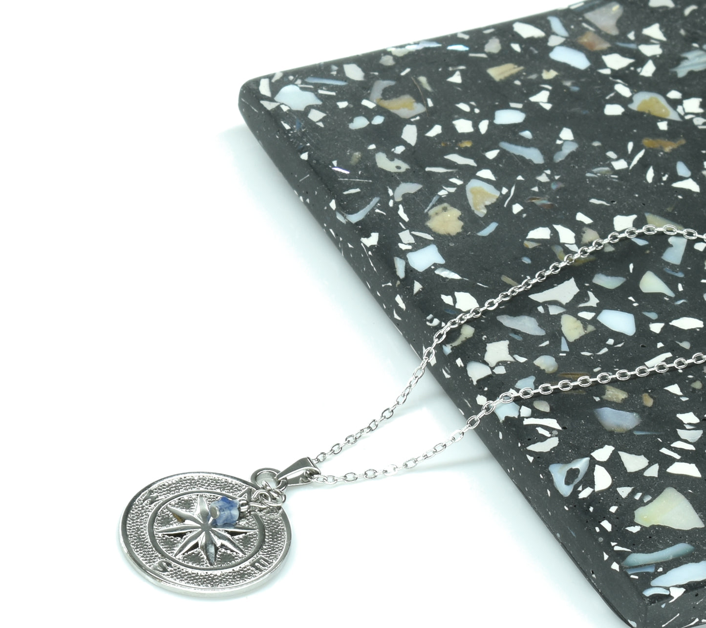 J&J Designs 20” Silver Stainless Steel Compass Necklace w/Star Gemstone LOGAN