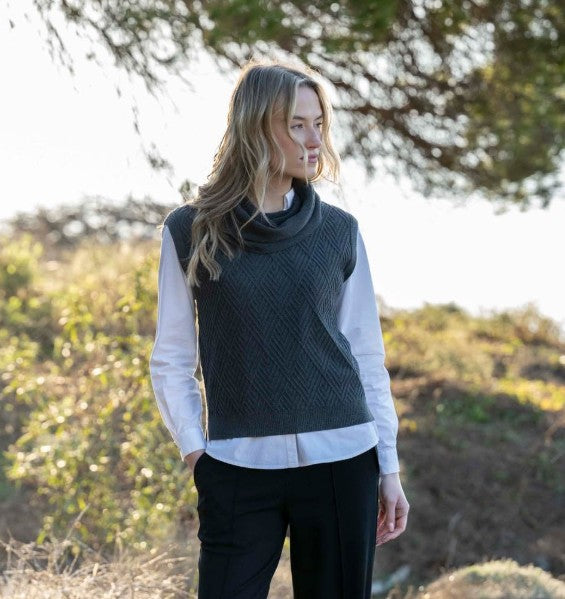 Marble Cowl Neck Sweater Vest Charcoal 8081-105