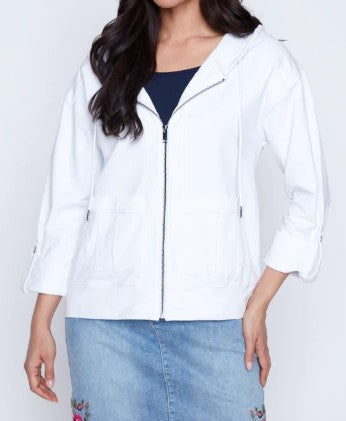 Orly 3/4 Sleeve Zip Front Hoodie  White 261215