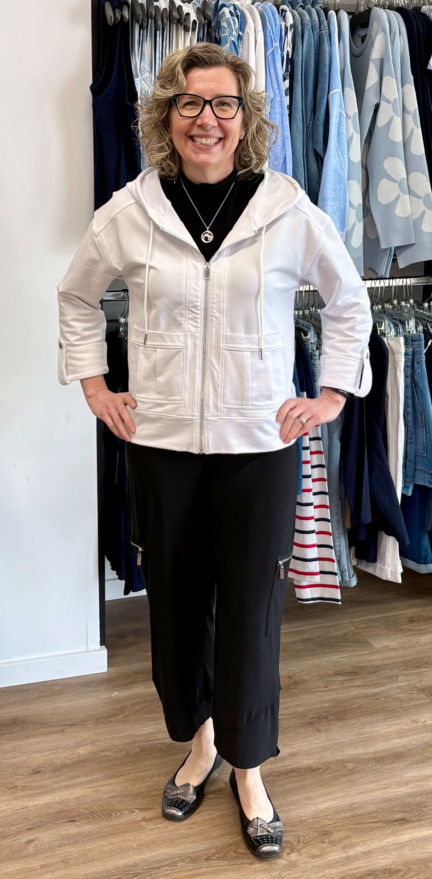 Orly 3/4 Sleeve Zip Front Hoodie White 261215