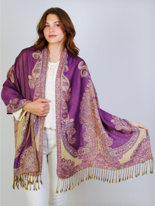 Cherie Bliss Multi-Tone Paisley Print Pashmina Purple SF1369-05