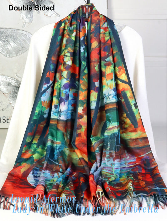 Cherie Bliss Oil Painting Double Sided Scarf "Leonid Afermov: Lady in White Under the Umbrella" SF202510