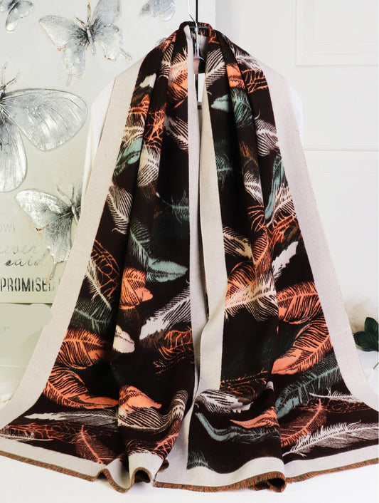 Cherie Bliss Feather Design Premium Scarf Brown SF206702BRN