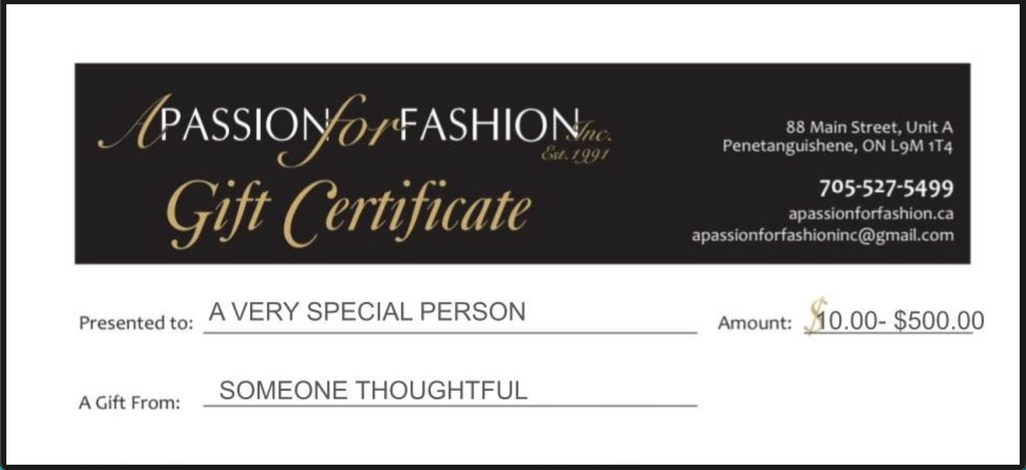 A Passion for Fashion Inc. Gift Card
