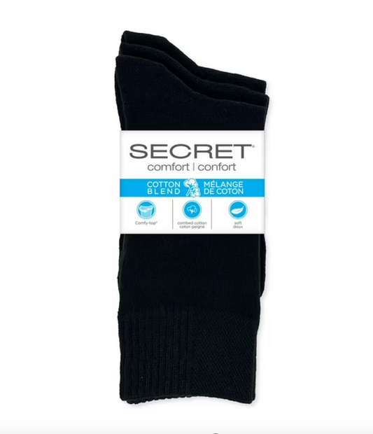 Secret Comfort Crew Socks 3 Pairs/Pack Black 16651A