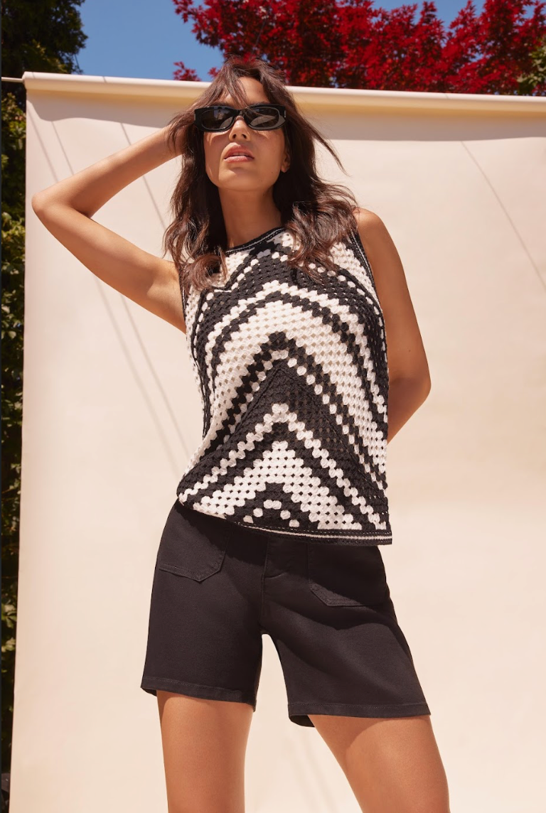 Charlie B Sleeveless Crochet Crew Neck Top Pepper C4612-271C-P048