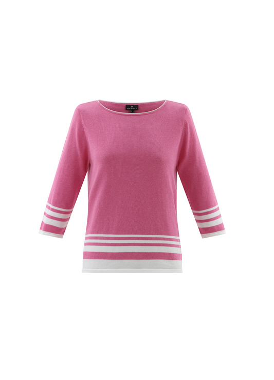 Marble Boatneck Sweater w/ Elbow Length Sleeves Pink 7826-194