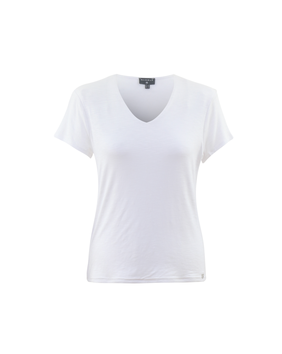 Marble V-neck Top w/ Short Sleeves White 6539-102