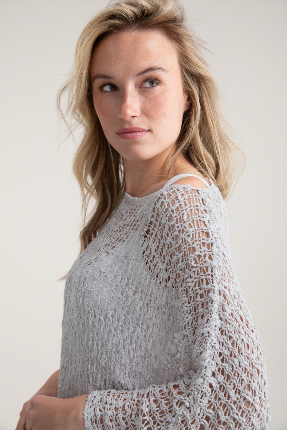 Marble Oversized Loose Knit Sweater w/ Elbow Length Sleeves Silver 5186-106