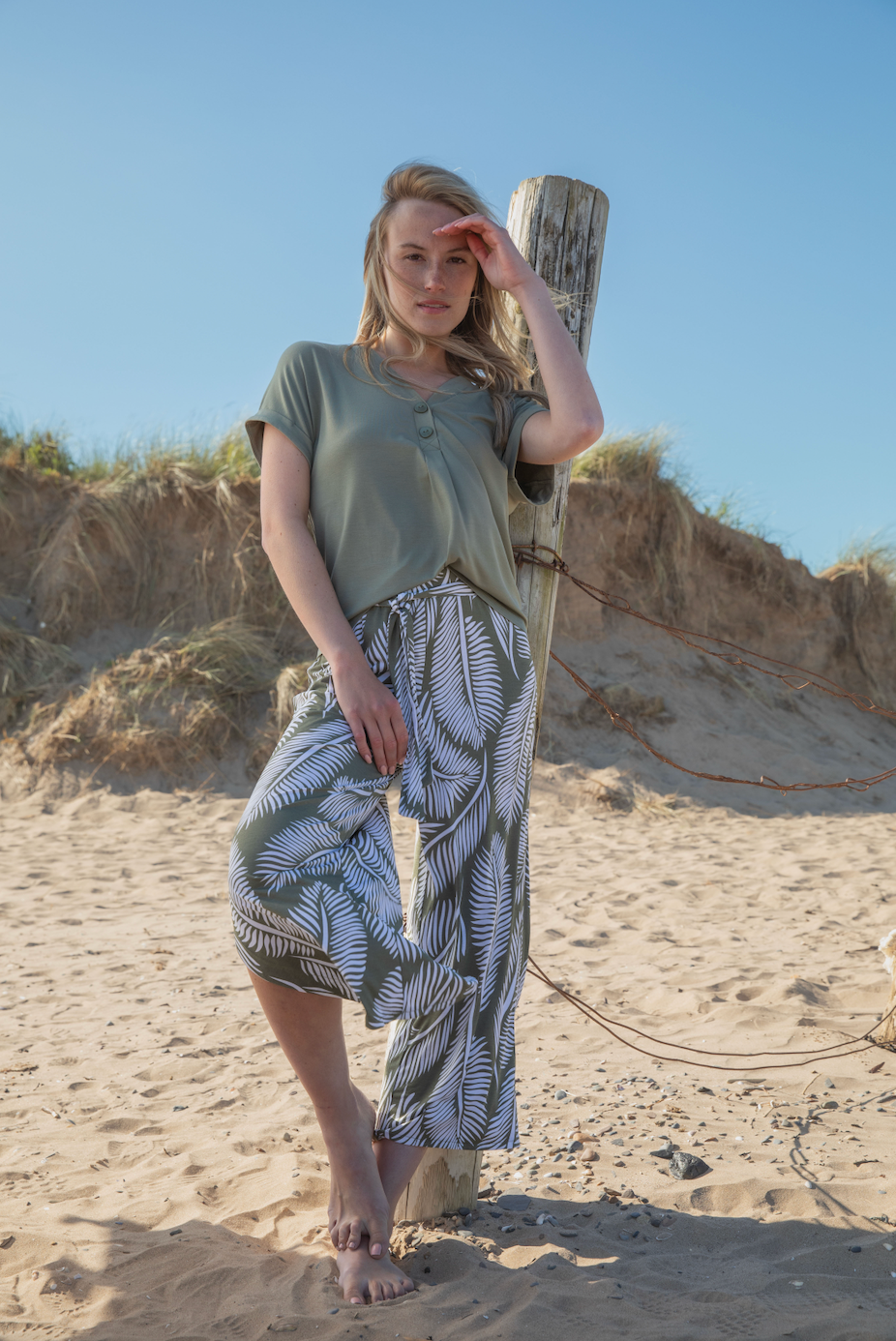 Marble Culottes with Detachable Self Belt Khaki 7942-123