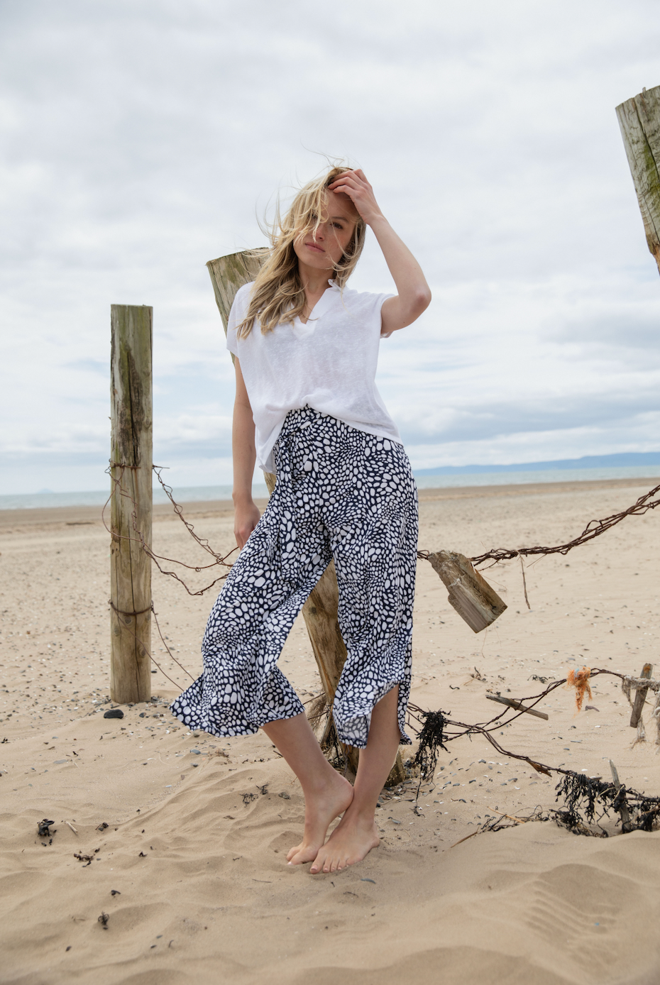 Marble Culottes with Detachable Self Belt Navy 7940-103