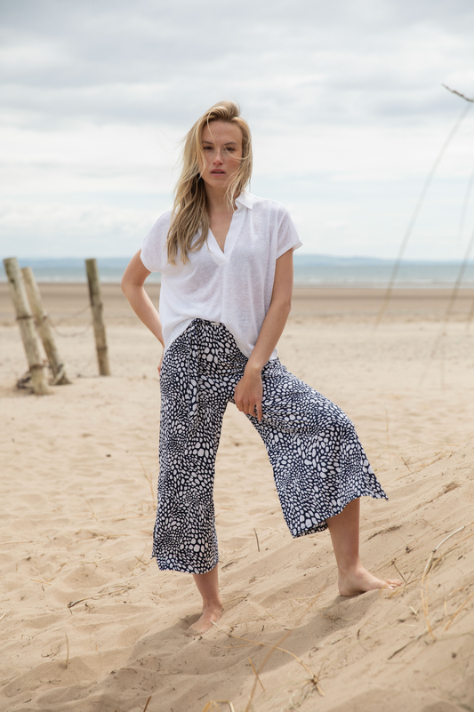 Marble Culottes with Detachable Self Belt Navy 7940-103