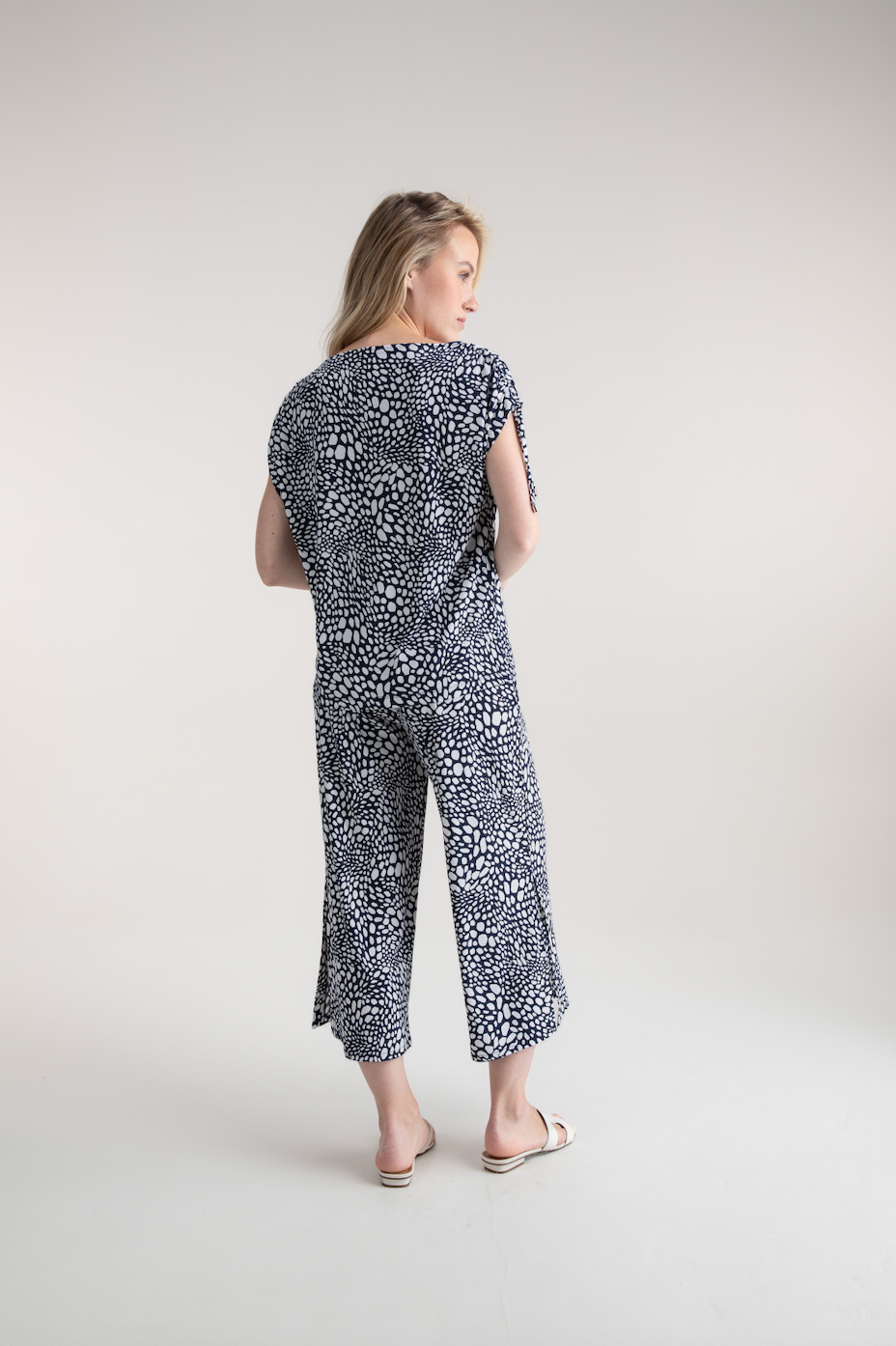 Marble Culottes with Detachable Self Belt Navy 7940-103