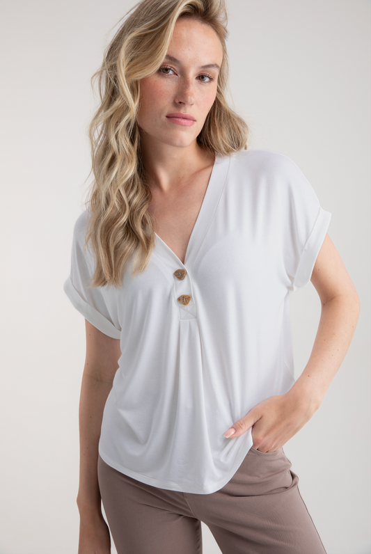 Marble V-neck Top w/ Short Sleeves White 7900-102
