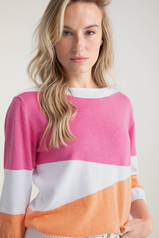 Marble Intarsia Colour Block Sweater Orange 7895-191