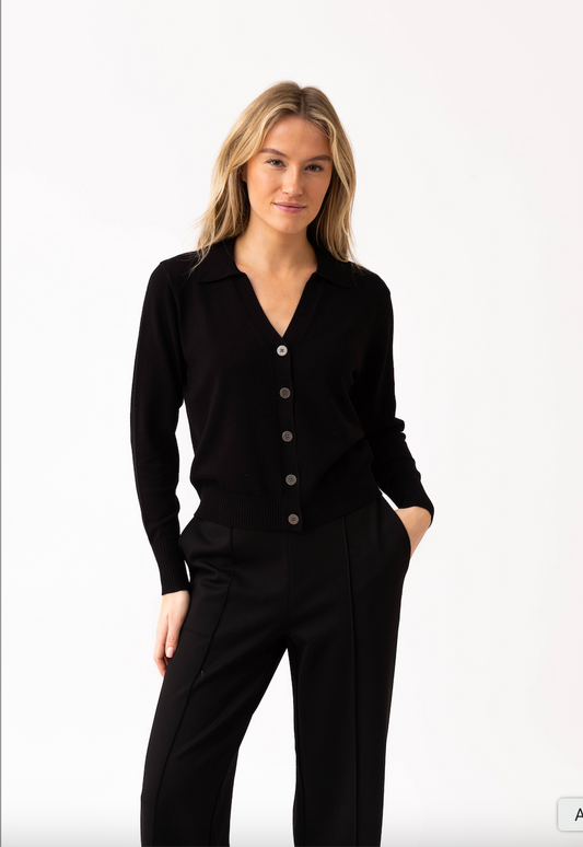 Marble Button Front V-Neck Cardigan Black 8005-101