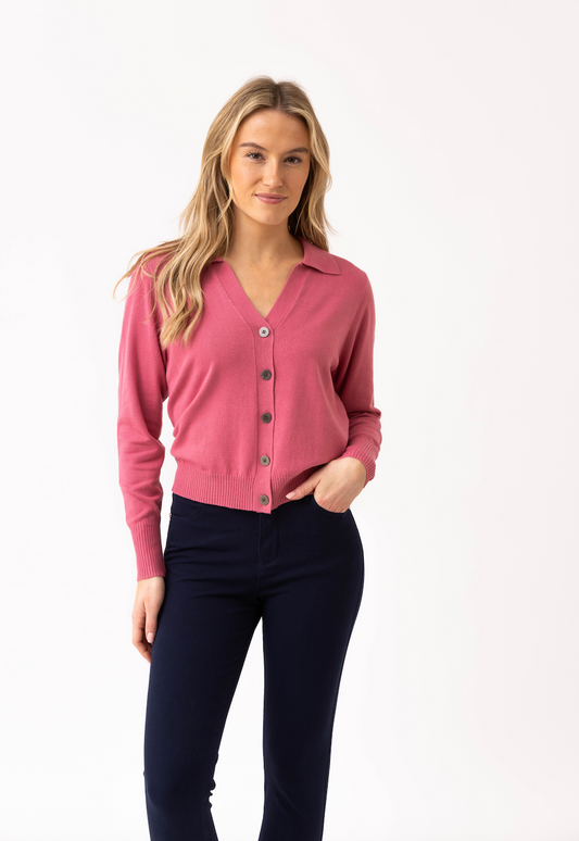 Marble Button Front V-Neck Cardigan Rose 8005-230