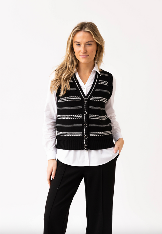 Marble Button Down Vest Cardigan Ivory 8045-104