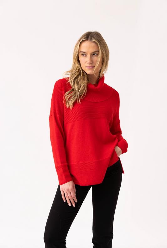 Marble Oversized Cowl Neck Sweater Red 8077-109