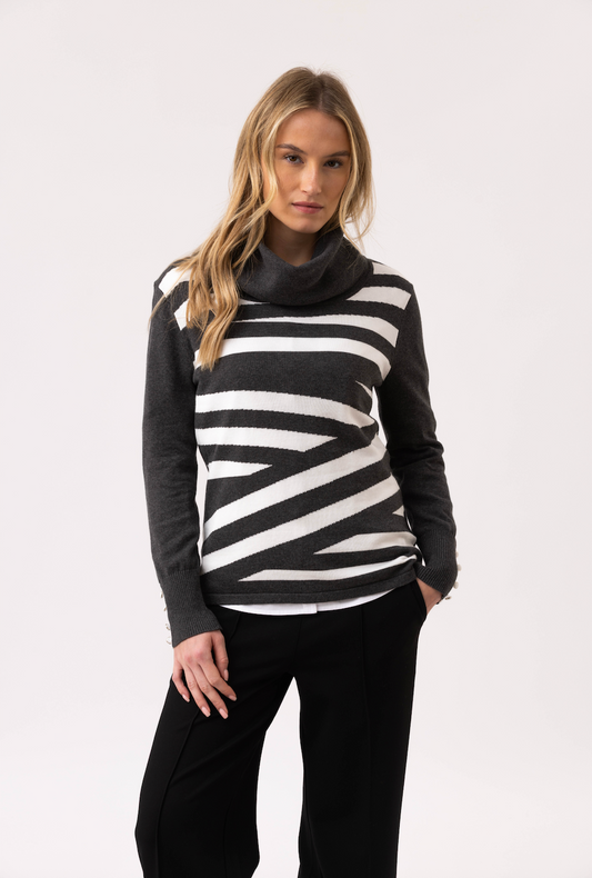 Marble Classic Fit Cowl Neck Sweater Charcoal 8090-105