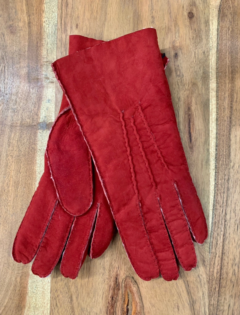 Albee Sheepskin Shearling Gloves Red