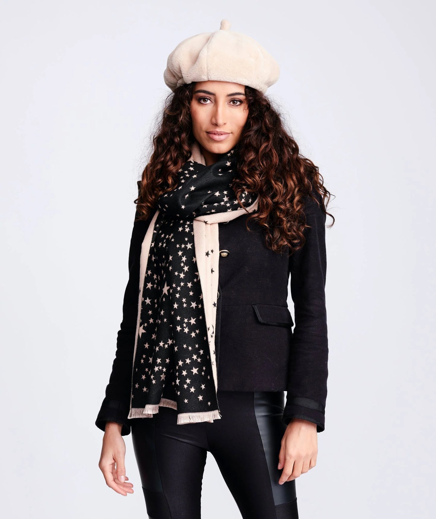 Pia Rossini Starlette Scarf Black/Camel STA002-BLA008