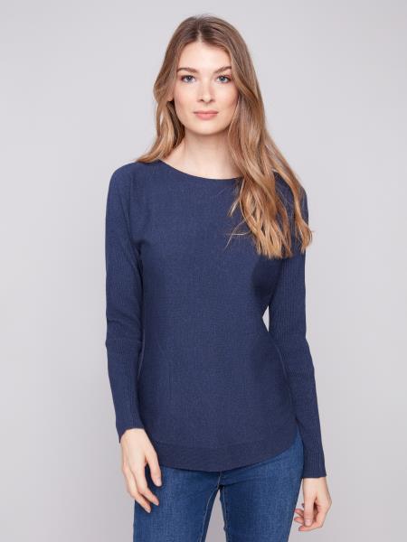 Charlie B Sweater w/Back Lace-up Detail H. Denim C2170Z-464A-011