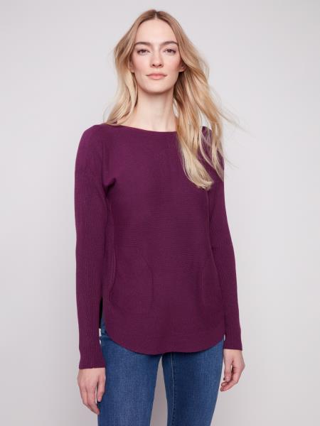 Charlie B Sweater w/Back Lace-up Detail Berry C2170Z-464A-881