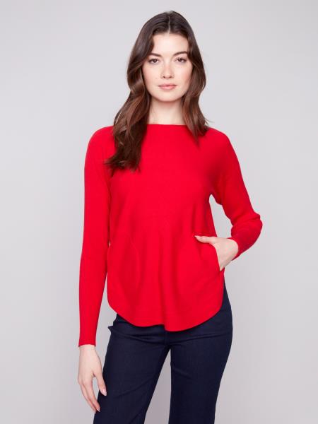 Charlie B Sweater w/Back Lace-up Detail Crimson C2170Z-464A-882