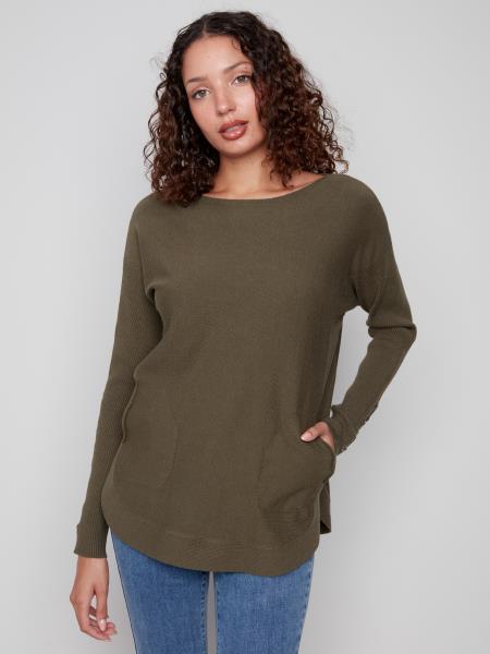 Charlie B Sweater w/Lace-up Cuffs Spruce C2380Y-464A-531