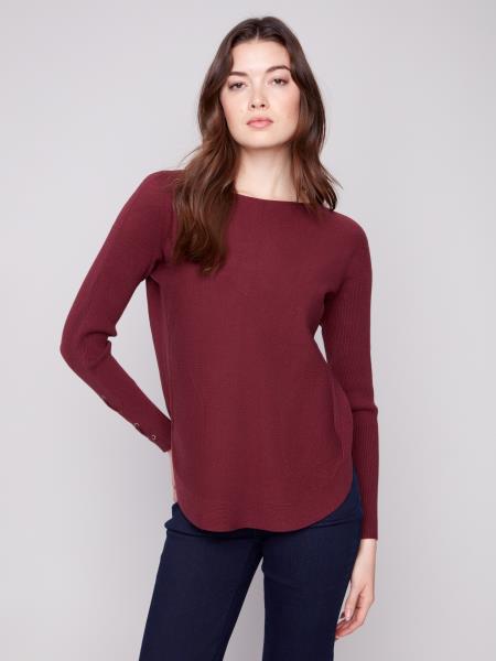 Charlie B Sweater w/Lace-up Cuffs Cabernet C2380Y-464A-667