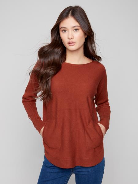 Charlie B Sweater w/Lace-up Cuffs Sepia C2380Y-464A-898