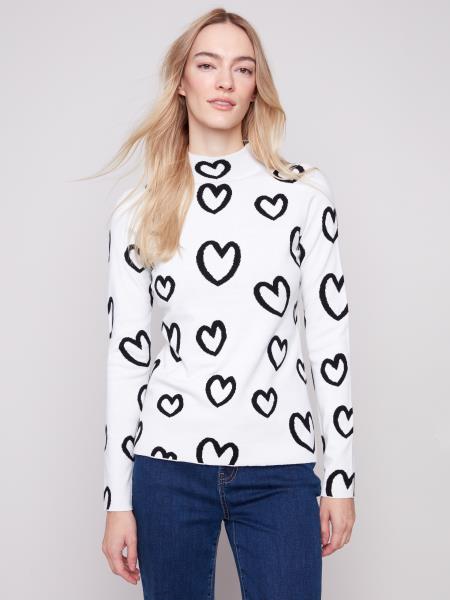 Charlie B Reversible Mock Neck Sweater Hearts C2681PR-965B-P461