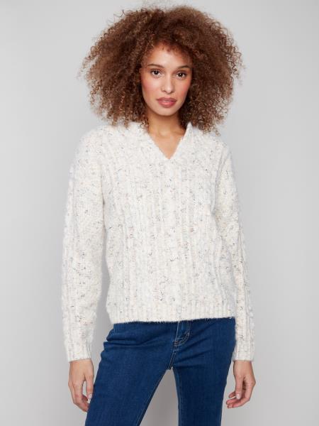 Charlie B Notched Neck Sweater Ecru C2729R-432C-P276
