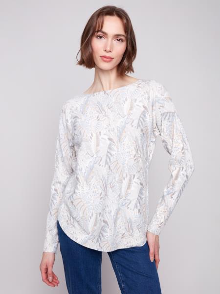 Charlie B Printed Rounded Hem Sweater Foliage C2818P-464A-P904