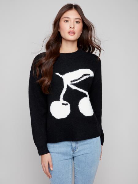 Charlie B Intarsia Fluffy Sweater Black C2847-386C-P001