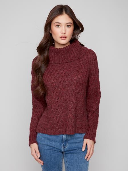 Charlie B Diagonal Cable Sweater Cabernet C2914-969B-667