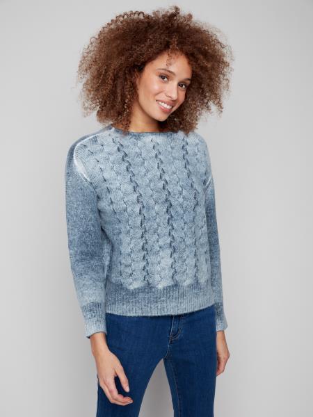 Charlie B Crew Neck Sweater w/Fancy Stitch Denim C2920-403C-006