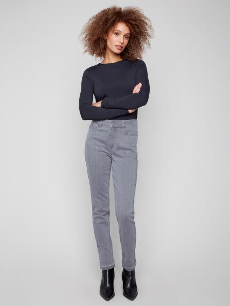Charlie B Cuffed Hem Slim 5 Pkt Stretch Denim Pants Smoke Grey C5309Y-551A-989