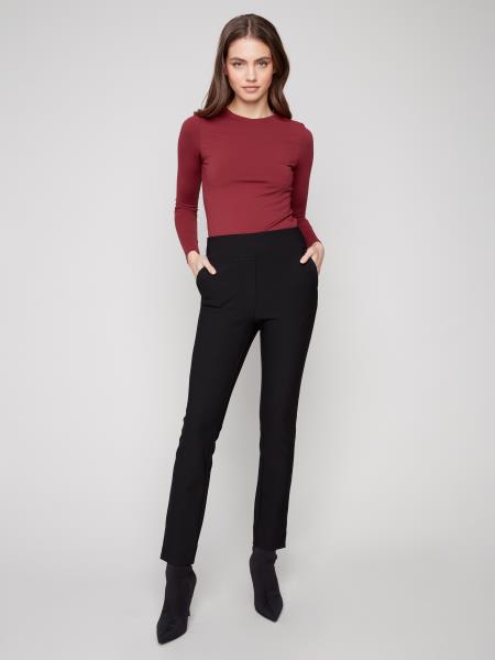 Charlie B Narrow Leg Pant w/Side Pockets Black C5578R-049C-001