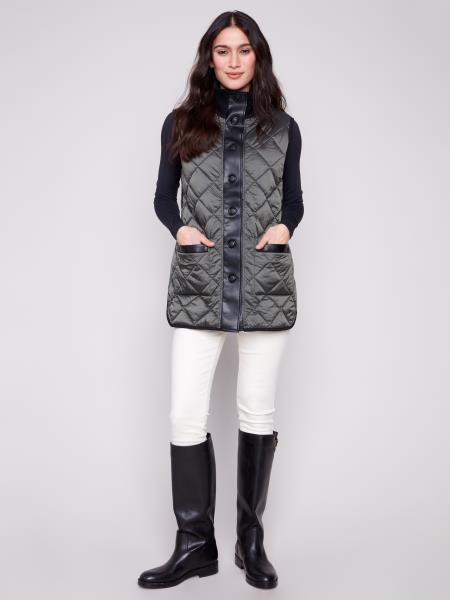 Charlie B Reversible Quilted Vest Spruce C6385-135B-531